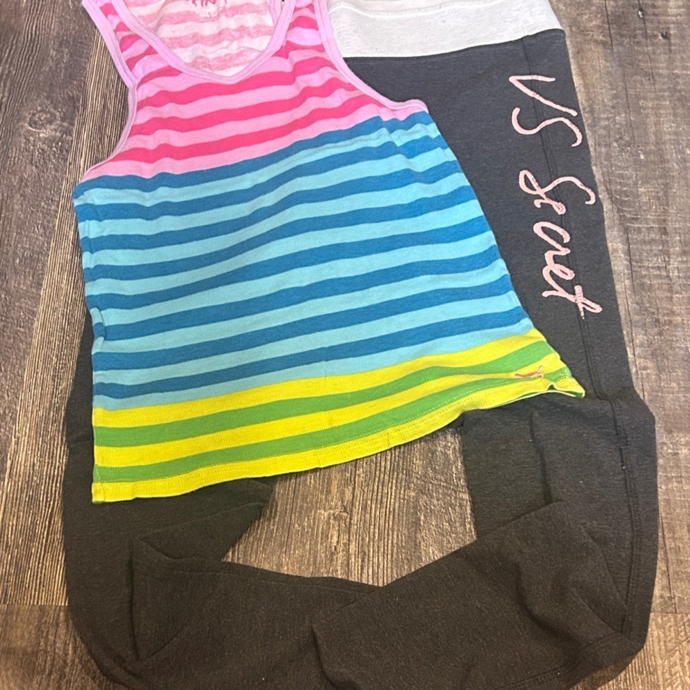 Victoria secret tank Colorful Striped Tank Top and Gray legging Set